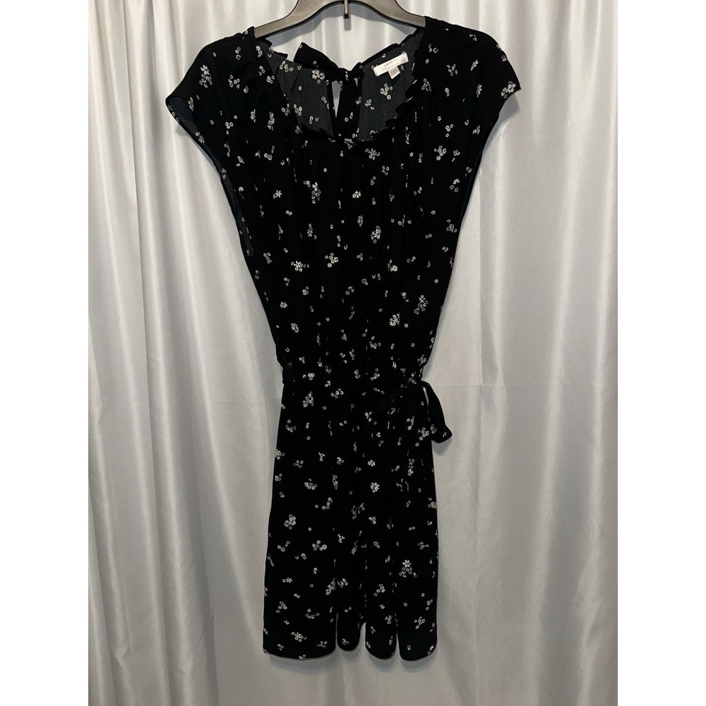 Lauren Conrad Dress Size XXL Pleated Round Neck A-line Pullover V Tie Back Blk